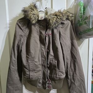 Brown Jacket with Faux Fur Hood